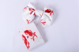 せいかつ Japanese Kimono Belt White with Red Fish