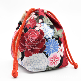 せいかつ Japanese Kimono Handbag Red Wine Chrysanthemum