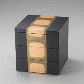 Kanazawa Ancient Gold color foil three-tiered box Black 4pcs 15 x 15 x 16cm