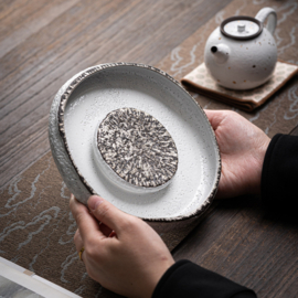 せいかつ Nippon Tea Tray/ White with Gold and Silver Wire