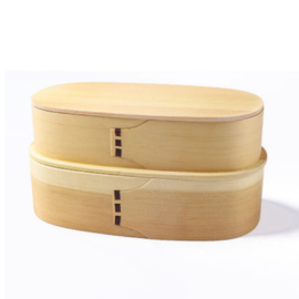 せいかつ Nippon Oval light color Wooden Bento Box double layers 1200ml