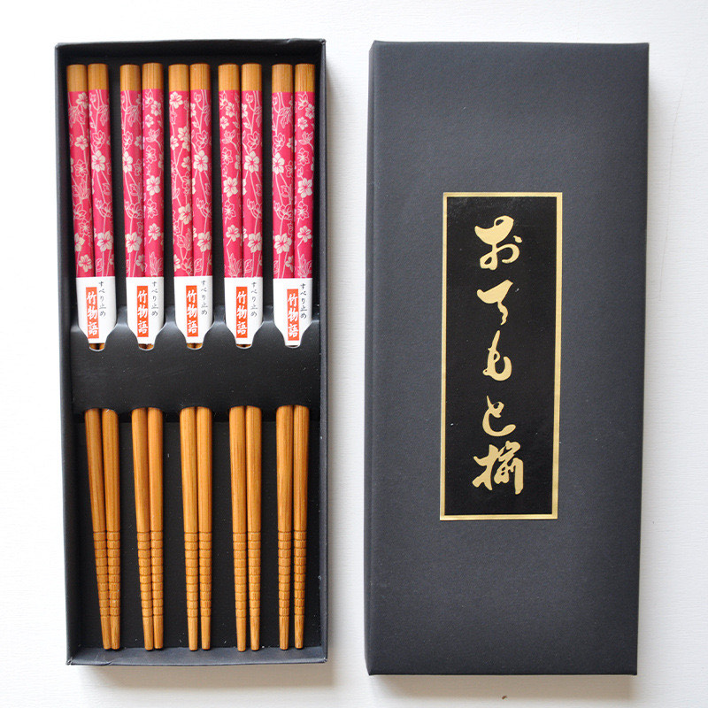 Chopsticks Red Flower bamboe 5 Pairs