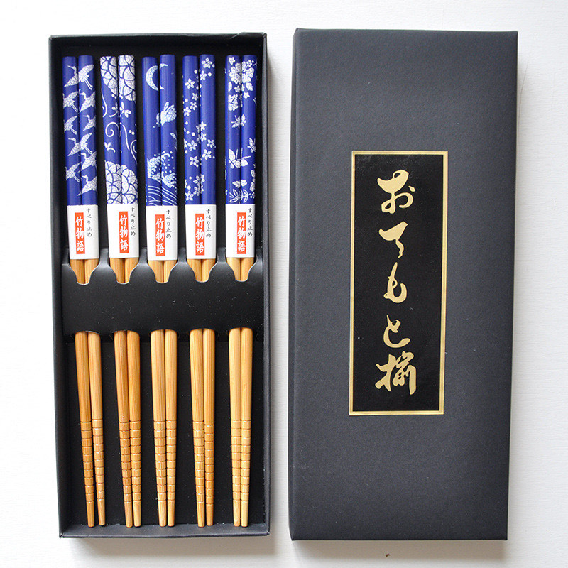 Chopsticks Blue Flower bamboe 5 Pairs II