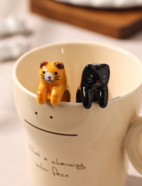 せいかつ Hangable Ceramic Coffee Spoon Kuro Neko (Black Cat 11*2*3cm)