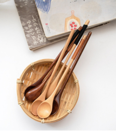 せいかつ Nippon Long Handle Wooden Stirring Spoon Nanmu (Khaki 20*3cm)