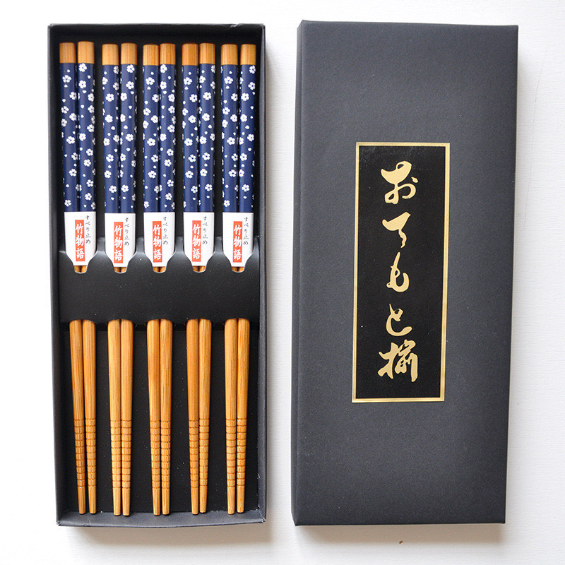 Chopsticks Blue Flower bamboe 5 Pairs