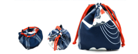 せいかつ Japanese Kimono Kinchaku Handbag Navy Blue