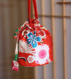 せいかつ Japanese Kimono Handbag Orange Camellia Crane