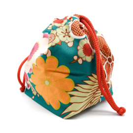 せいかつ Japanese Kimono Kinchaku Handbag Green Camellia Crane