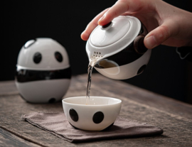 せいかつ Nippon Ceramic Portable Travel Tea Set One Pot Two Cups/ Panda