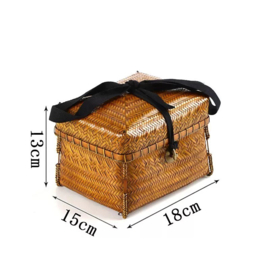 Japanese Bamboo-Knit Square Painted Retro Storage Basket with Lid Original