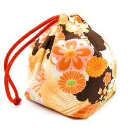せいかつ Japanese Kimono Kinchaku Handbag Orange Daisy