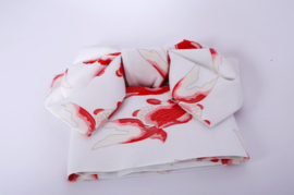 せいかつ Japanese Kimono Belt White with Red Fish