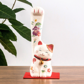 せいかつ Japanese Kyoto Ryukodo Washi Long-handed Lucky Cat Ornament Good Luck Medium 18cm
