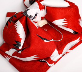 せいかつ Japanese Kimono Belt Red with White Crane