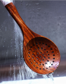 せいかつ Teak Beaded Handle Kitchenware Wooden Serving Spoon 18.3*8cm