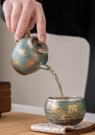 せいかつ Nippon Toki Tipotto Tea Pot (Green with Gold and Silver Wire)