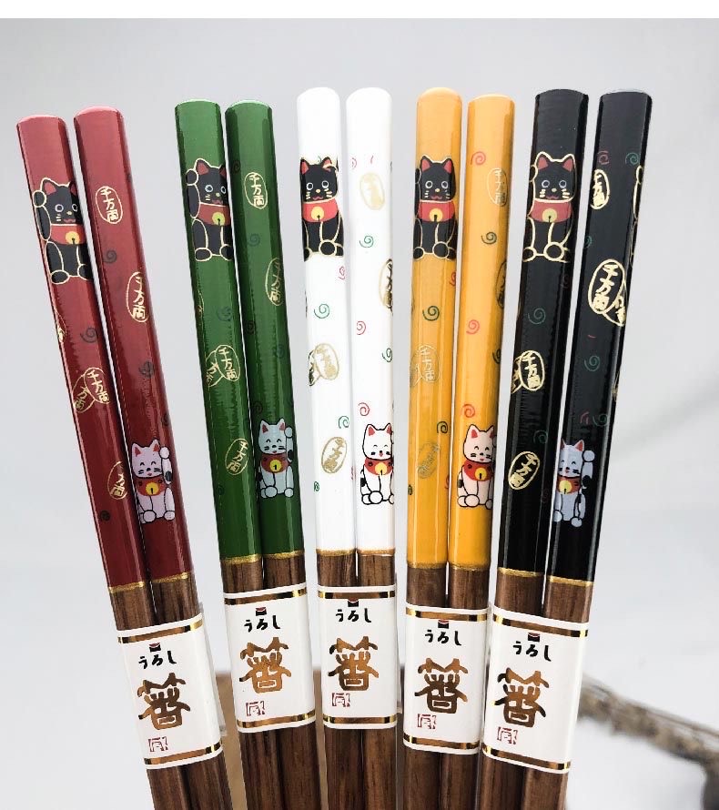 Chopsticks Lucky Cat Wood 5 Pairs