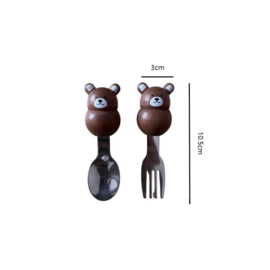 せいかつ Japanese Wood Steel Spoon and Fork Set Brown Bear