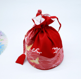 せいかつ Japanese Kimono Handbag Red Wave Crane