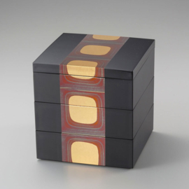 Kanazawa Ancient Gold color foil three-tiered box Black 4pcs 15 x 15 x 16cm