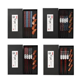 せいかつ Nippon Chopsticks with wooden chopsticks holder (4 pairs Set Red Black Wave C)
