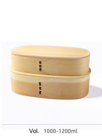 せいかつ Nippon Oval light color Wooden Bento Box double layers 1200ml