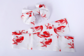 せいかつ Japanese Kimono Belt White with Red Fish