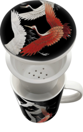 Theekop met filter - Zwarte kraanvogel Ø9,5 cm | H11 cm
