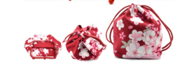 せいかつ Japanese Kimono Handbag Red Wine Small Sakura