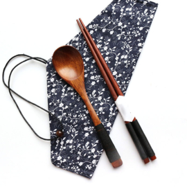 せいかつ Nippon Wire Wrapped Wooden Spoon and Chopsticks Set (Black 22.5cm)