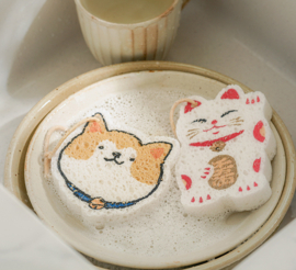 せいかつ Nippon Wood Pulp Cotton Dish Sponge (Shiba Inu Dog)