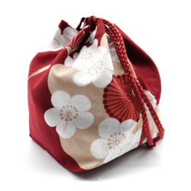 せいかつ Japanese Kimono Kinchaku Handbag Red Wine Big Sakura