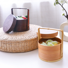 せいかつ New Oriental Carrying Basket Double Layers Bento Box (brown/small) 1300ml