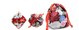 せいかつ Japanese Kimono Handbag Red Wine Chrysanthemum