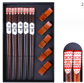 せいかつ Nippon Chopsticks with wooden chopsticks holder (5 pairs Set Red Type 2)