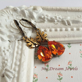 Oorhangers Herfstblad met Swarovski Druppel Tangerine Orange