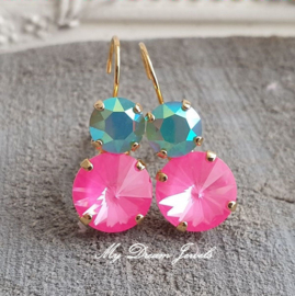 Oorbellen met Swarovski Crystal Pacific & Neon Pink