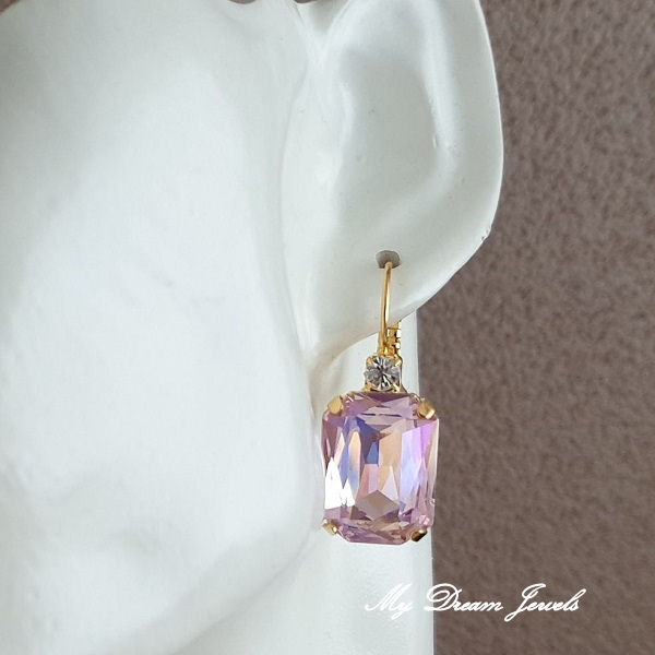 Oorbellen Octagon met o.a. Swarovski Helder Crystal & Soft Pink Shine