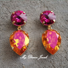 Oorstekers met Swarovski Crystal Hot Pink  Astral