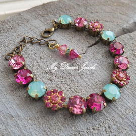 Armband Vintage Flower Fuchsia met Swarovski Crystal