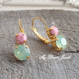 Oorbellen Lara met Swarovski  Opaque Rose & Chrysolite Opal