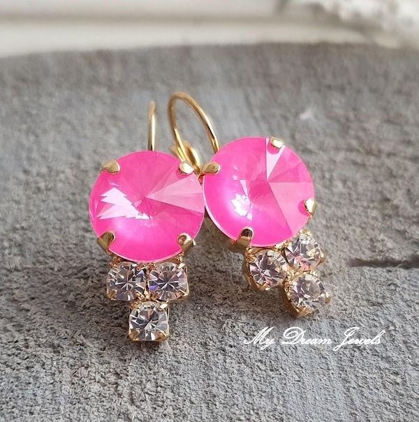 Oorbellen Electric Pink & Helder Crystal met Swarovski Crystal