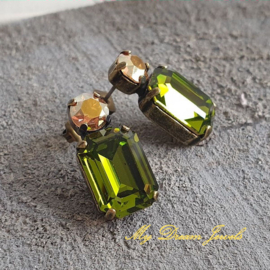 Oorstekers Lucy " Fall Iridescent Olivine" met Swarovski Crystal