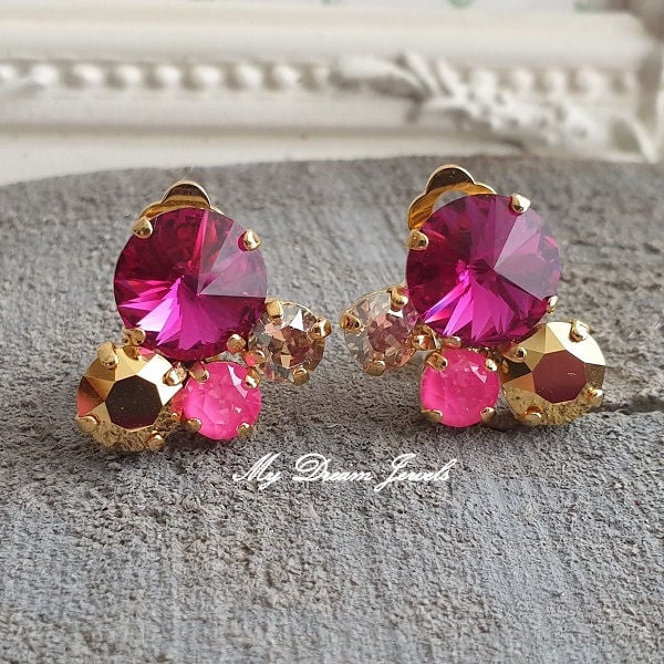 Oorclips Hot Pink & Gold met Swarovski Crystal