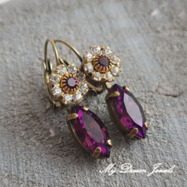Oorbellen Swarovski Crystal Flower/Navette Amethyst