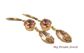 Oorhangers Navette met Swarovski Vintage Blush