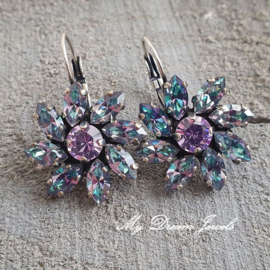 Oorbellen Daisy Flower met Swarovski Crystal Vitrail Blue/Violet