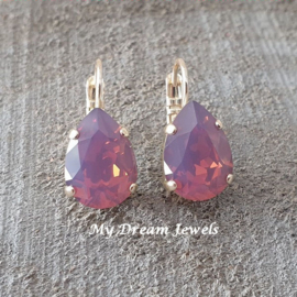 Oorbellen Belle met Swarovski Druppel "Cyclamen Opal"