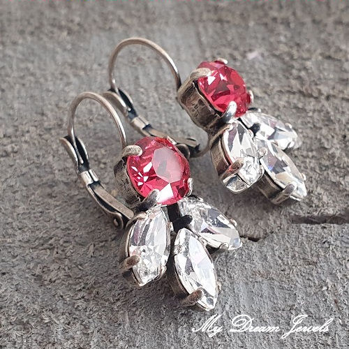 Oorbellen Lady met Swarovski Indian Pink & Crystal